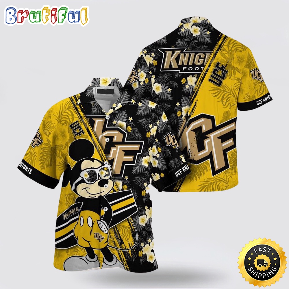NCAA Ucf Knights Hawaiian Shirt Mickey And Floral Pattern NCAA Ucf Knights Hawaiian Shirt Mickey And Floral Pattern