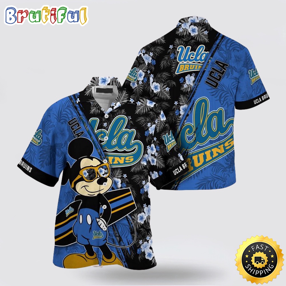 NCAA Ucla Bruins Hawaiian Shirt Mickey And Floral Pattern NCAA Ucla Bruins Hawaiian Shirt Mickey And Floral Pattern
