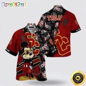 NCAA Usc Trojans Hawaiian Shirt Mickey And Floral Pattern