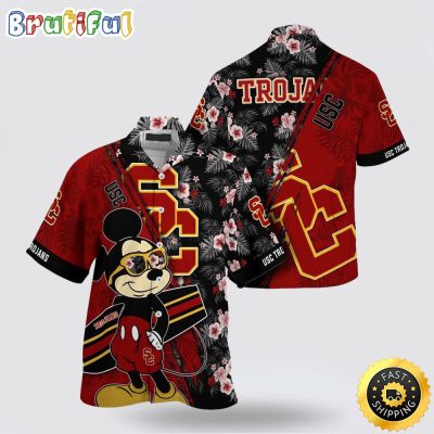 NCAA Usc Trojans Hawaiian Shirt Mickey And Floral Pattern