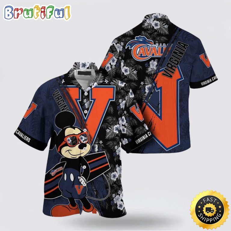 NCAA Virginia Cavaliers Hawaiian Shirt Mickey And Floral Pattern