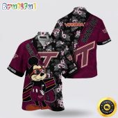 NCAA Virginia Tech Hokies Hawaiian Shirt Mickey And Floral Pattern