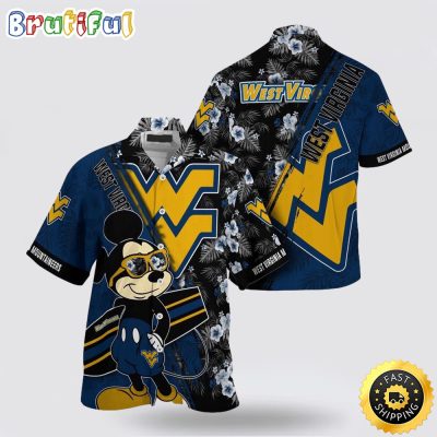 NCAA West Virginia Mountaineers Hawaiian Shirt Mickey And Floral Pattern