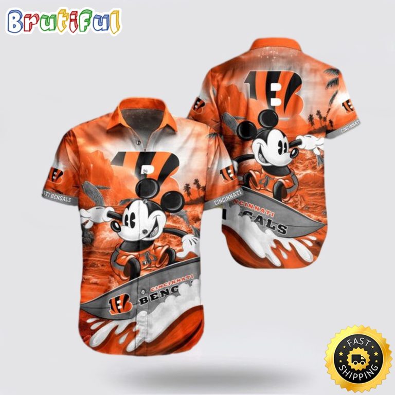 NFL Cincinnati Bengals Hawaiian Shirt Mickey Mouse Surf Summer