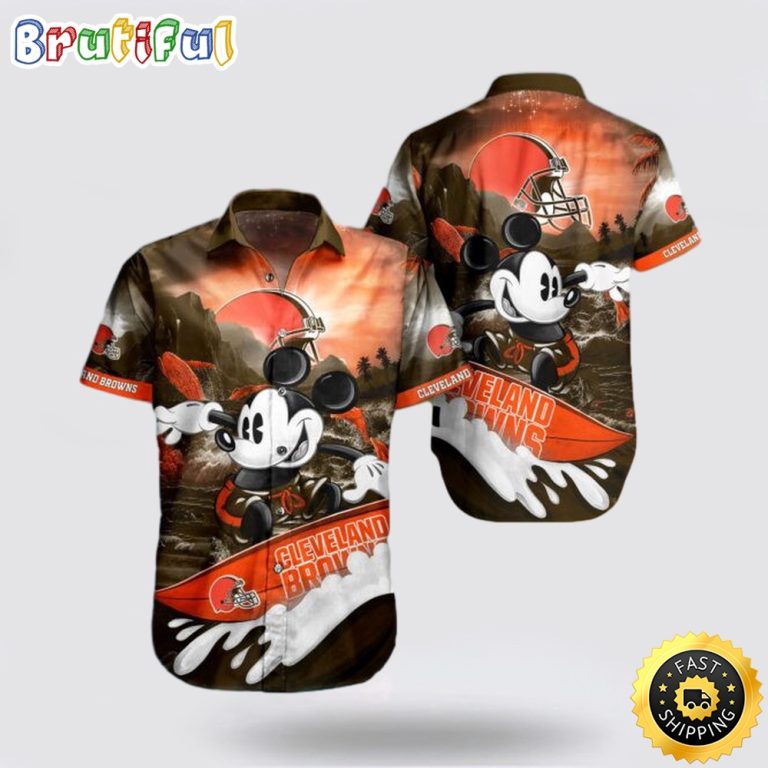 NFL Cleveland Browns Hawaiian Shirt Mickey Mouse Surf Board Summer