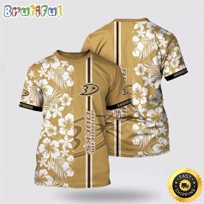 NHL Anaheim Ducks All Over Print T Shirt Tropical Apricot Blossom Pattern Summer T Shirt
