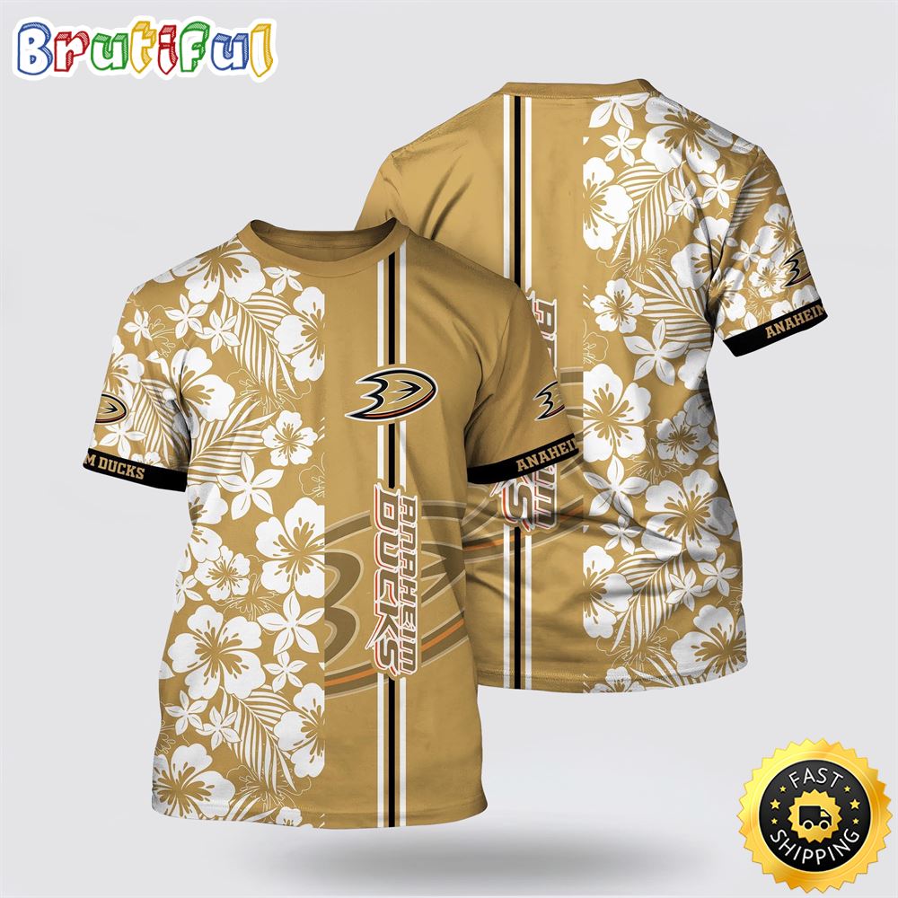 NHL Anaheim Ducks All Over Print T Shirt Tropical Apricot Blossom Pattern Summer T Shirt