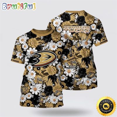 NHL Anaheim Ducks All Over Print T Shirt Tropical Begonia Flower Pattern Summer T Shirt