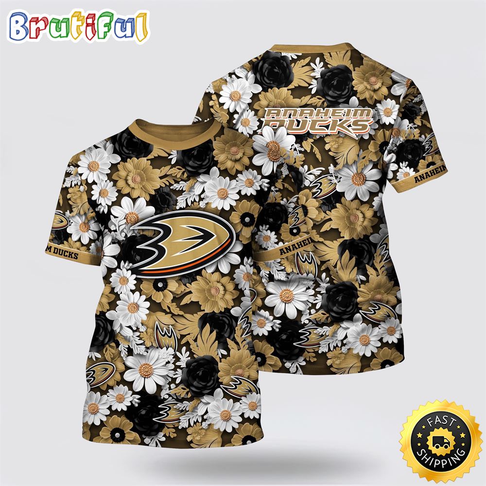 NHL Anaheim Ducks All Over Print T Shirt Tropical Begonia Flower Pattern Summer T Shirt