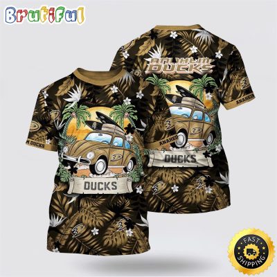 NHL Anaheim Ducks All Over Print T Shirt Tropical Forest Motif Car Traveling Summer T Shirt