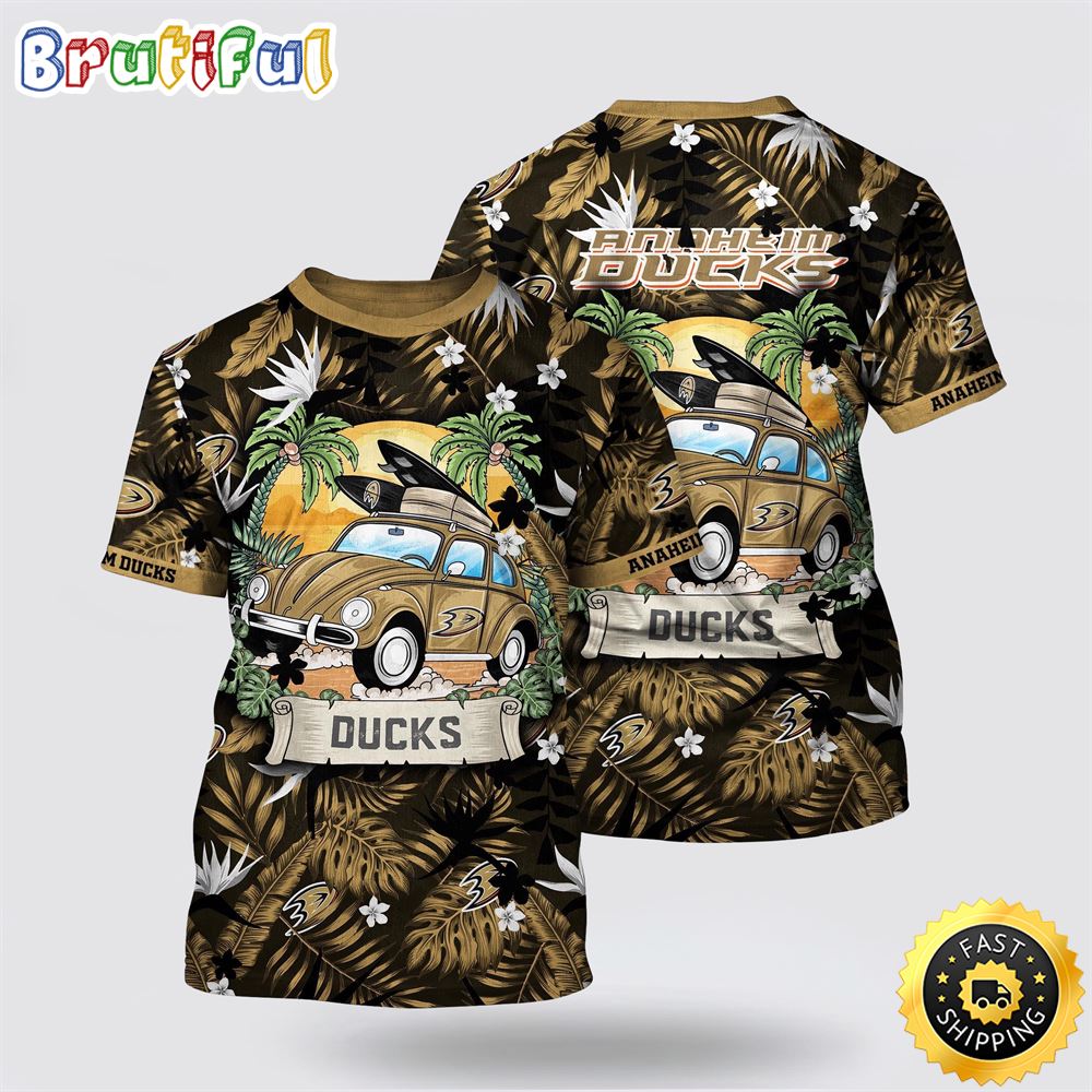 NHL Anaheim Ducks All Over Print T Shirt Tropical Forest Motif Car Traveling Summer T Shirt