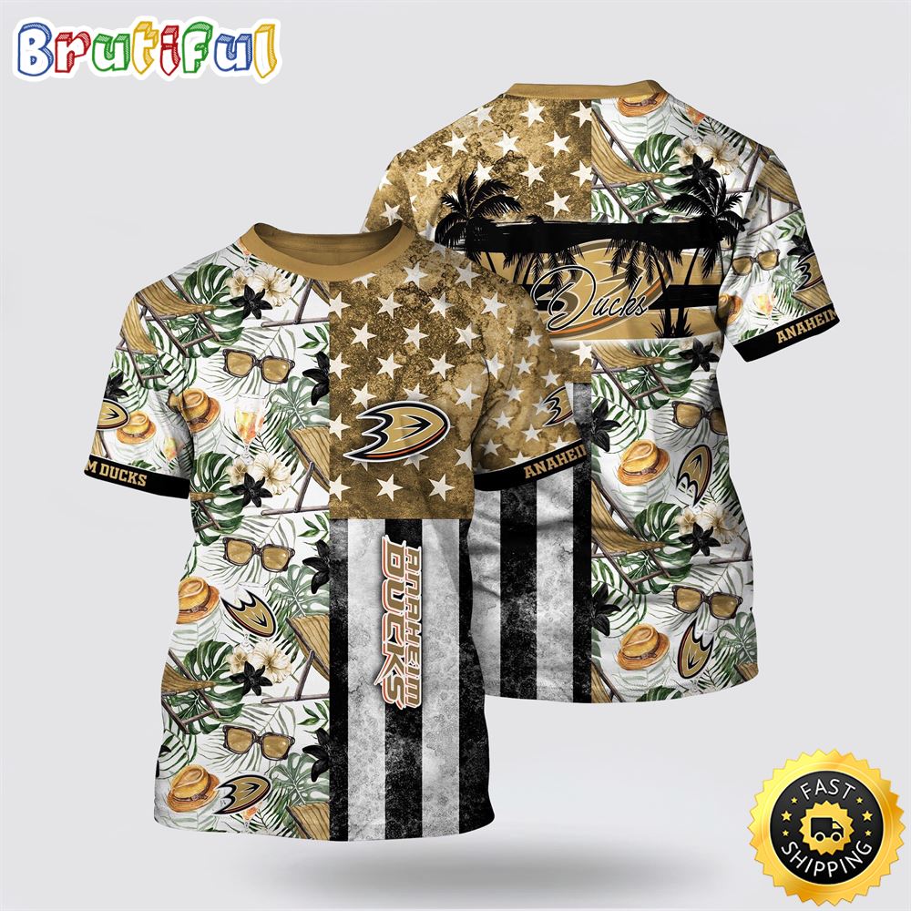NHL Anaheim Ducks All Over Print T Shirt Tropical Hat And Glasses Pattern Summer T Shirt