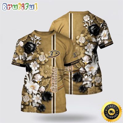 NHL Anaheim Ducks All Over Print T Shirt Tropical Hepatica Floral Pattern Summer T Shirt