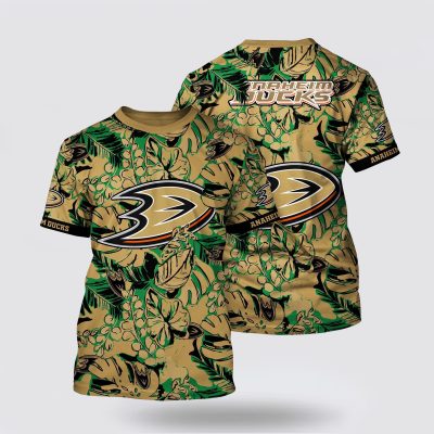 NHL Anaheim Ducks All Over Print T Shirt Tropical Leaf Pattern Summer T Shirt