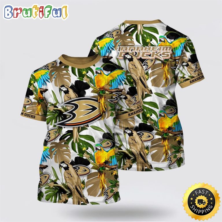 NHL Anaheim Ducks All Over Print T Shirt Tropical Parrot Pattern Summer T Shirt