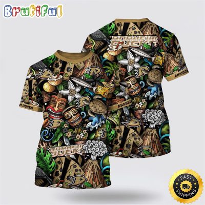 NHL Anaheim Ducks All Over Print T Shirt Tropical Tiki Pattern Summer T Shirt