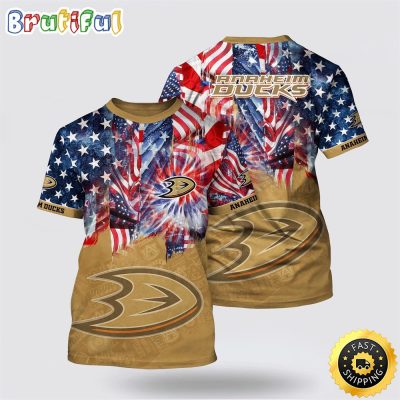 NHL Anaheim Ducks All Over Print T Shirt With American Independence Day Pattern Summer T Shirt