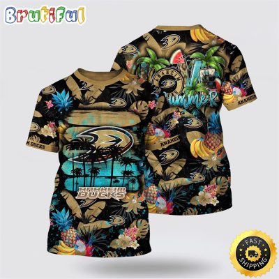 NHL Anaheim Ducks All Over Print T Shirt With Tropical Fruits Summer T Shirt