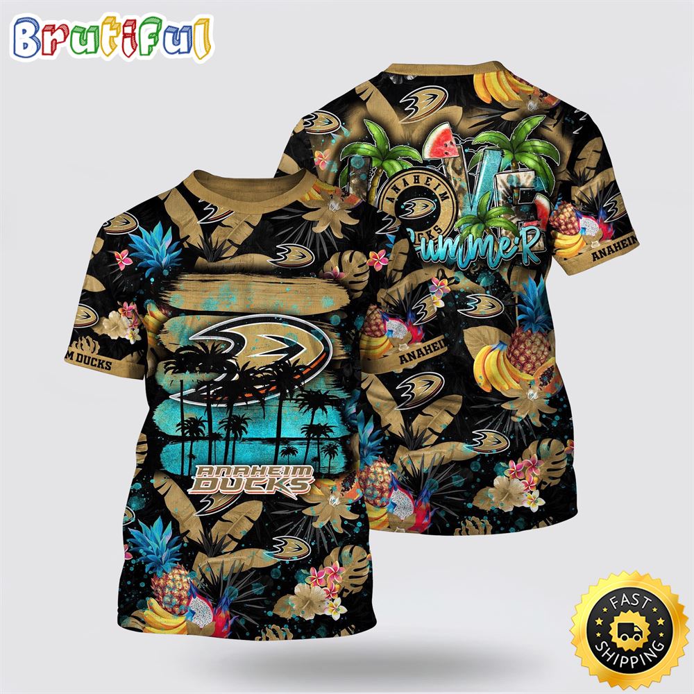NHL Anaheim Ducks All Over Print T Shirt With Tropical Fruits Summer T Shirt