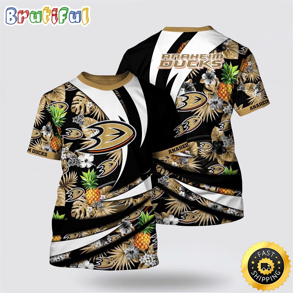 NHL Anaheim Ducks All Over Print T Shirt With Tropical Pineapple Summer T Shirt
