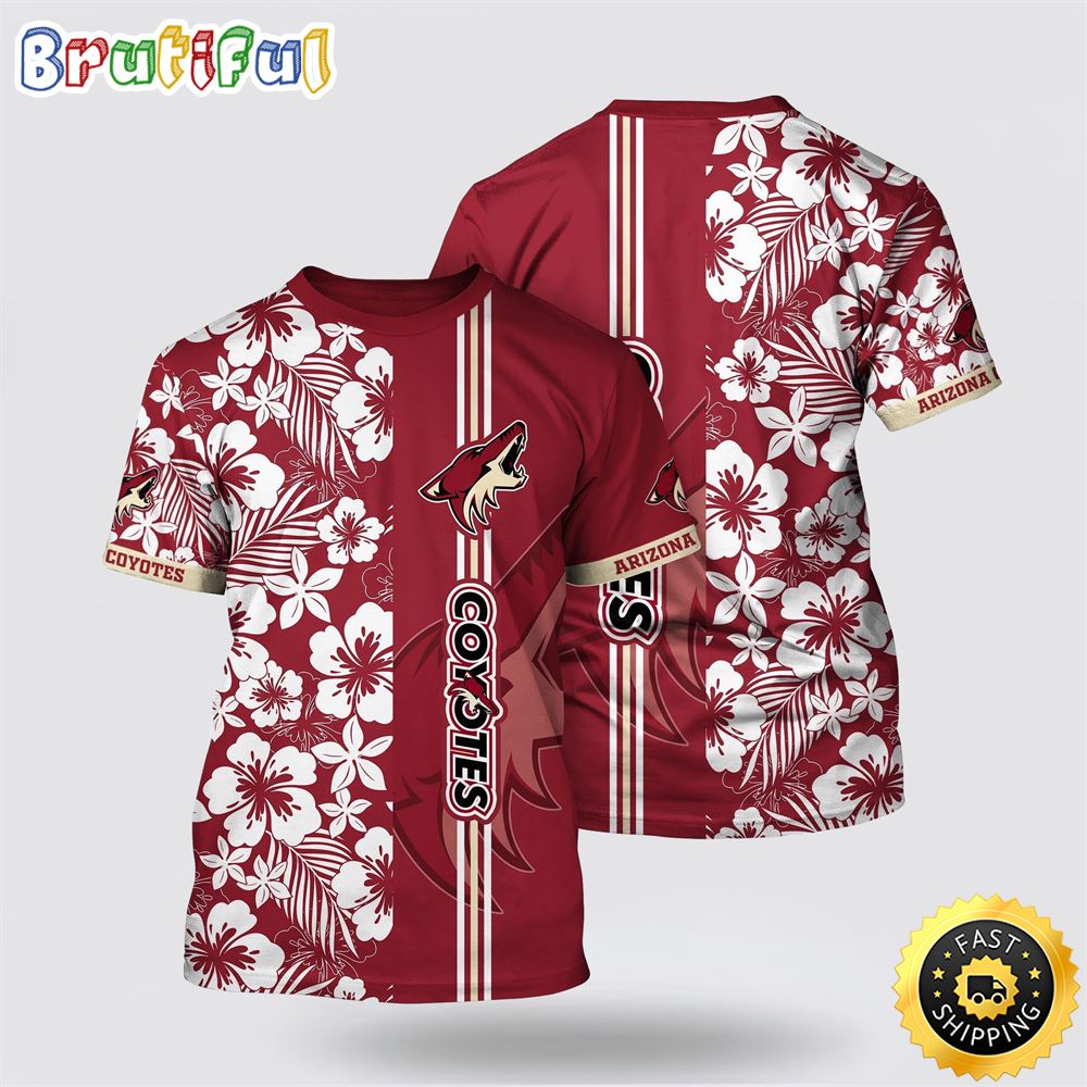 NHL Arizona Coyotes All Over Print T Shirt Tropical Apricot Blossom Pattern Summer T Shirt