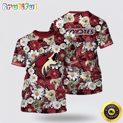 NHL Arizona Coyotes All Over Print T Shirt Tropical Begonia Flower Pattern Summer T Shirt