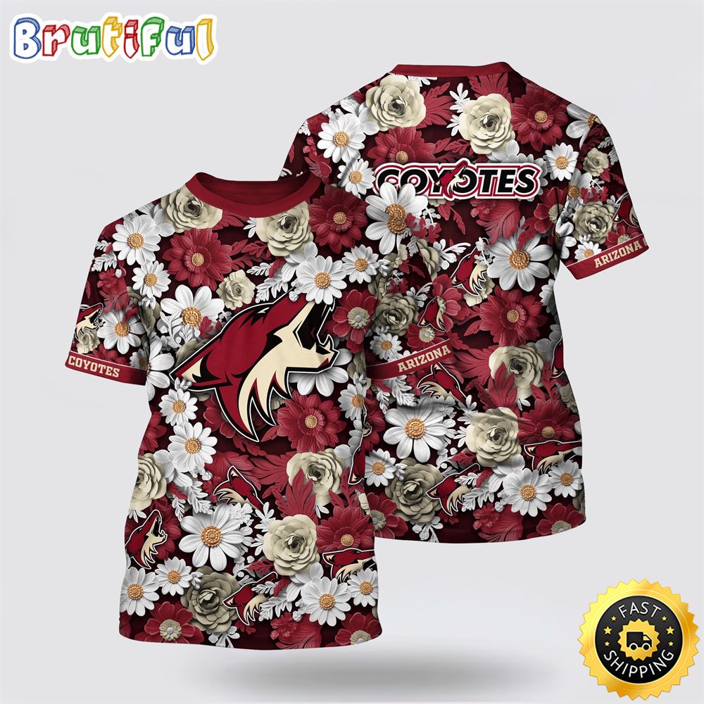 NHL Arizona Coyotes All Over Print T Shirt Tropical Begonia Flower Pattern Summer T Shirt