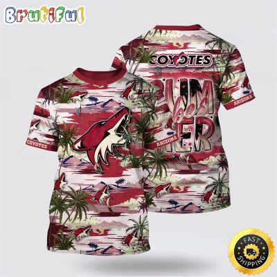 NHL Arizona Coyotes All Over Print T Shirt Tropical Desert Island Motif Summer T Shirt