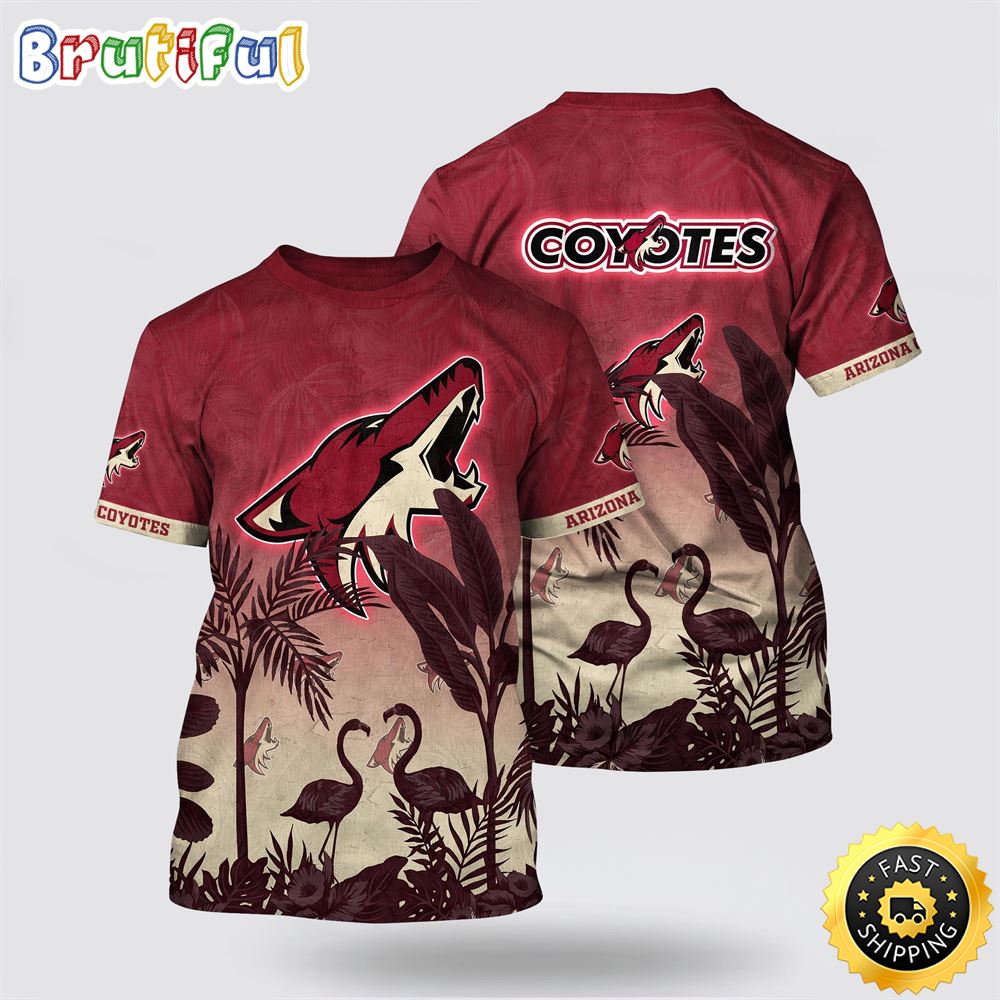 NHL Arizona Coyotes All Over Print T Shirt Tropical Flamingo Pattern Summer T Shirt