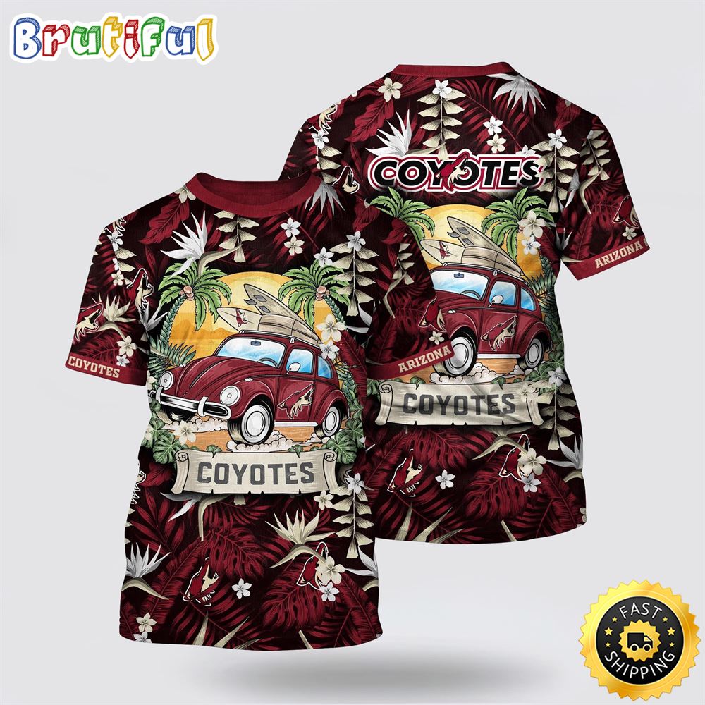 NHL Arizona Coyotes All Over Print T Shirt Tropical Forest Motif Car Traveling Summer T Shirt