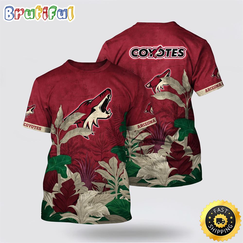 NHL Arizona Coyotes All Over Print T Shirt Tropical Forest Motifs Summer T Shirt NHL Arizona Coyotes All Over Print T Shirt Tropical Forest Motifs Summer T Shirt