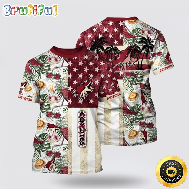 NHL Arizona Coyotes All Over Print T Shirt Tropical Hat And Glasses Pattern Summer T Shirt