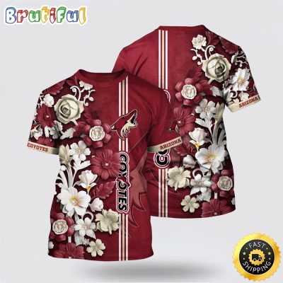 NHL Arizona Coyotes All Over Print T Shirt Tropical Hepatica Floral Pattern Summer T Shirt