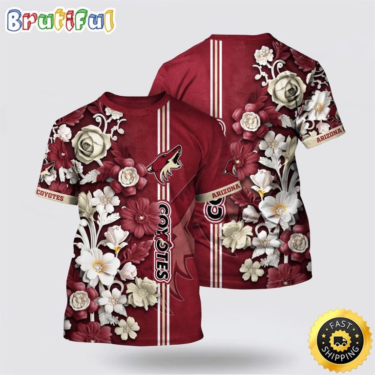 NHL Arizona Coyotes All Over Print T Shirt Tropical Hepatica Floral Pattern Summer T Shirt