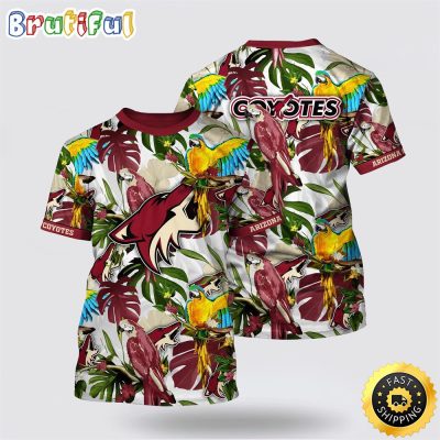 NHL Arizona Coyotes All Over Print T Shirt Tropical Parrot Pattern Summer T Shirt