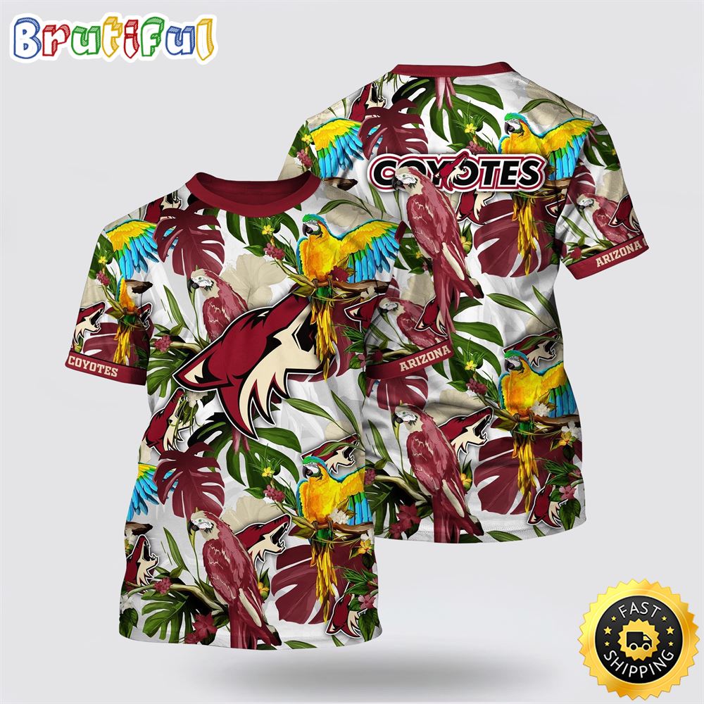 NHL Arizona Coyotes All Over Print T Shirt Tropical Parrot Pattern Summer T Shirt