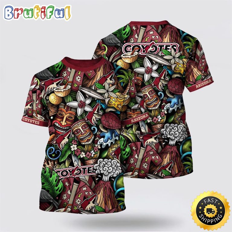 NHL Arizona Coyotes All Over Print T Shirt Tropical Tiki Pattern Summer T Shirt