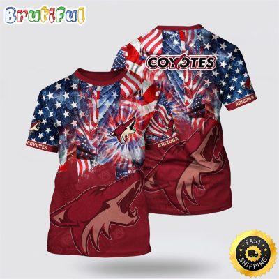 NHL Arizona Coyotes All Over Print T Shirt With American Independence Day Pattern Summer T Shirt