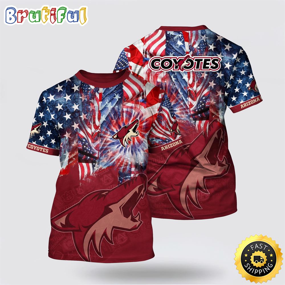 NHL Arizona Coyotes All Over Print T Shirt With American Independence Day Pattern Summer T Shirt