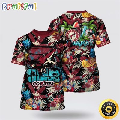 NHL Arizona Coyotes All Over Print T Shirt With Tropical Fruits Summer T Shirt