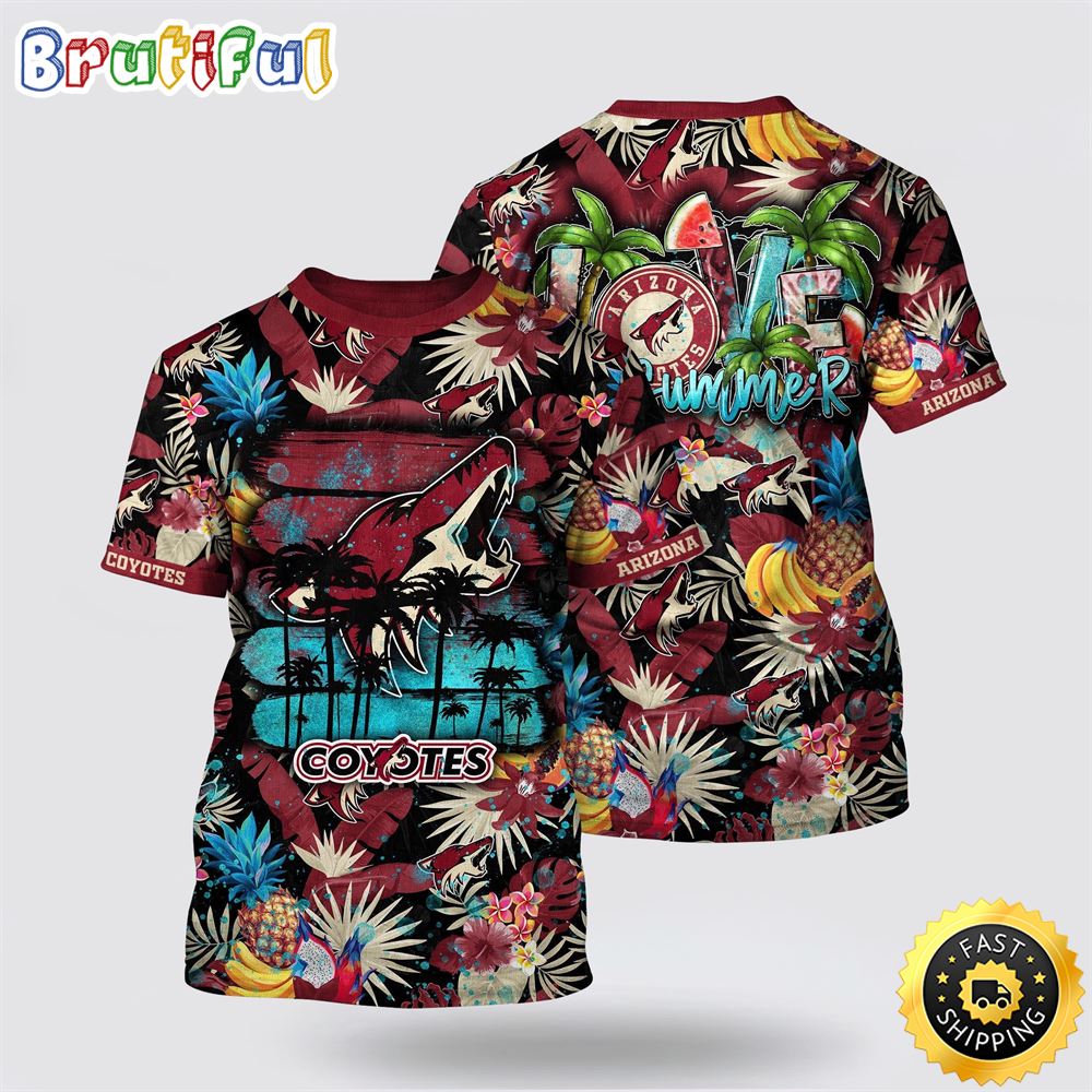 NHL Arizona Coyotes All Over Print T Shirt With Tropical Fruits Summer T Shirt