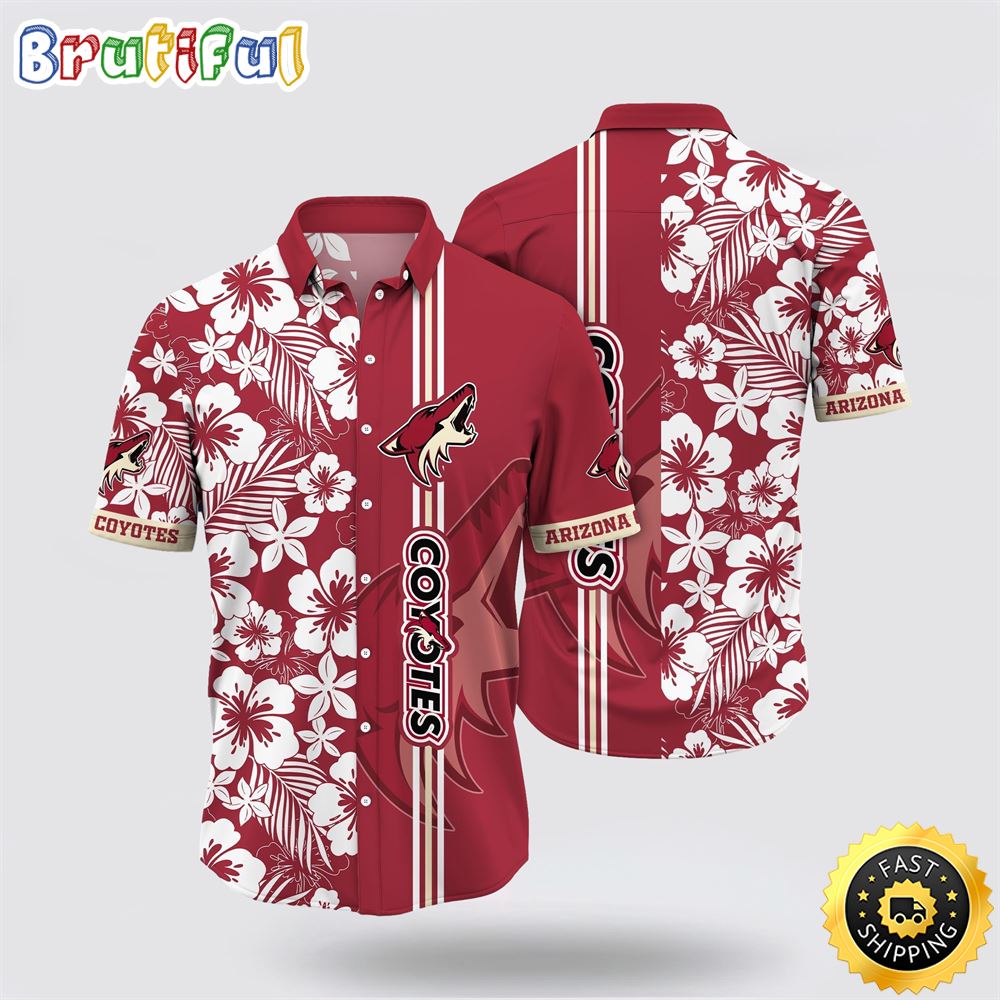 NHL Arizona Coyotes Hawaiian Shirt Tropical Apricot Blossom Pattern Summer Hawaiian Shirt NHL Arizona Coyotes Hawaiian Shirt Tropical Apricot Blossom Pattern Summer Hawaiian Shirt