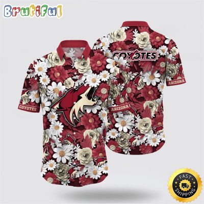 NHL Arizona Coyotes Hawaiian Shirt Tropical Begonia Flower Pattern Summer Hawaiian Shirt