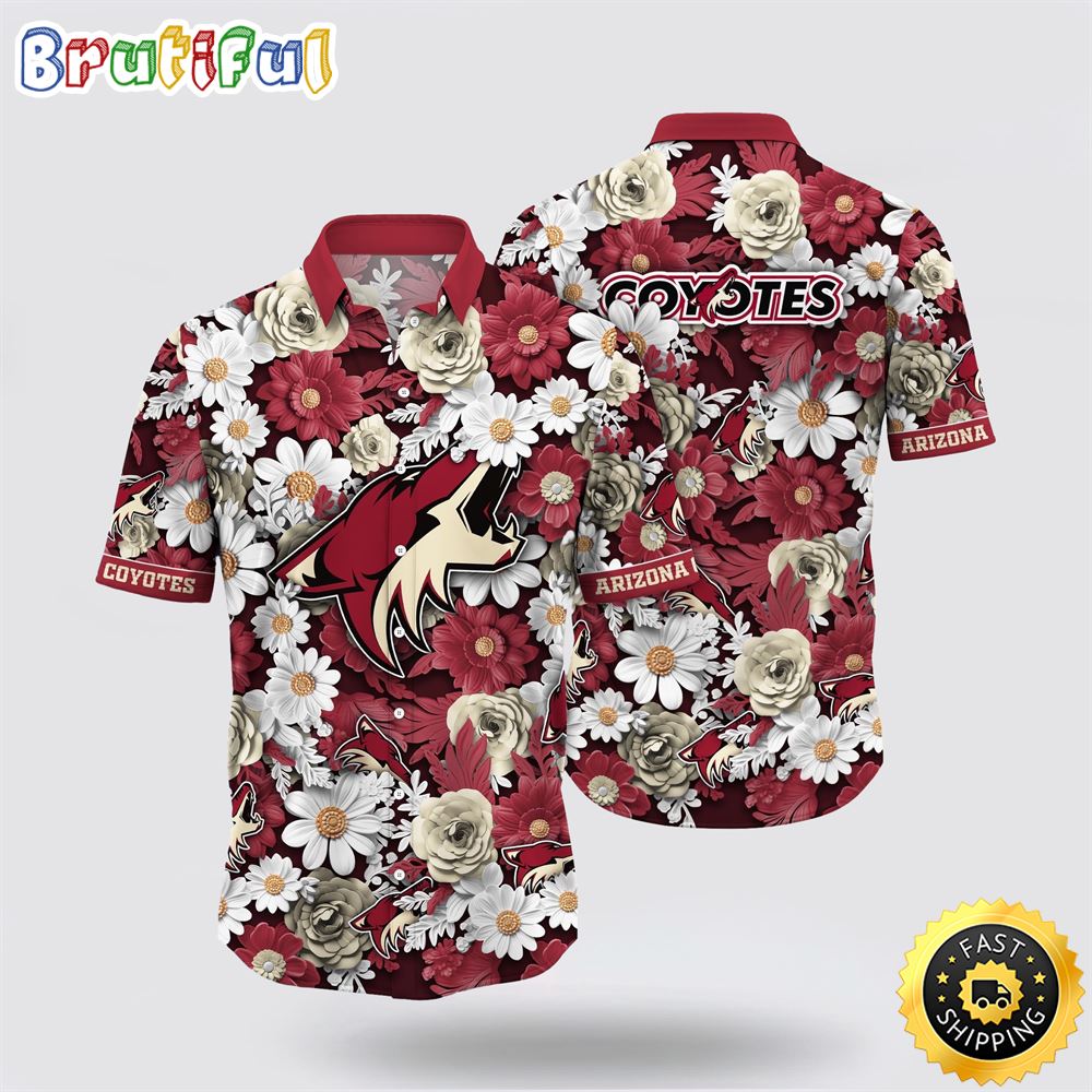 NHL Arizona Coyotes Hawaiian Shirt Tropical Begonia Flower Pattern Summer Hawaiian Shirt NHL Arizona Coyotes Hawaiian Shirt Tropical Begonia Flower Pattern Summer Hawaiian Shirt