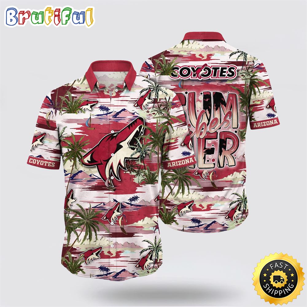 NHL Arizona Coyotes Hawaiian Shirt Tropical Desert Island Motif Summer Hawaiian Shirt NHL Arizona Coyotes Hawaiian Shirt Tropical Desert Island Motif Summer Hawaiian Shirt