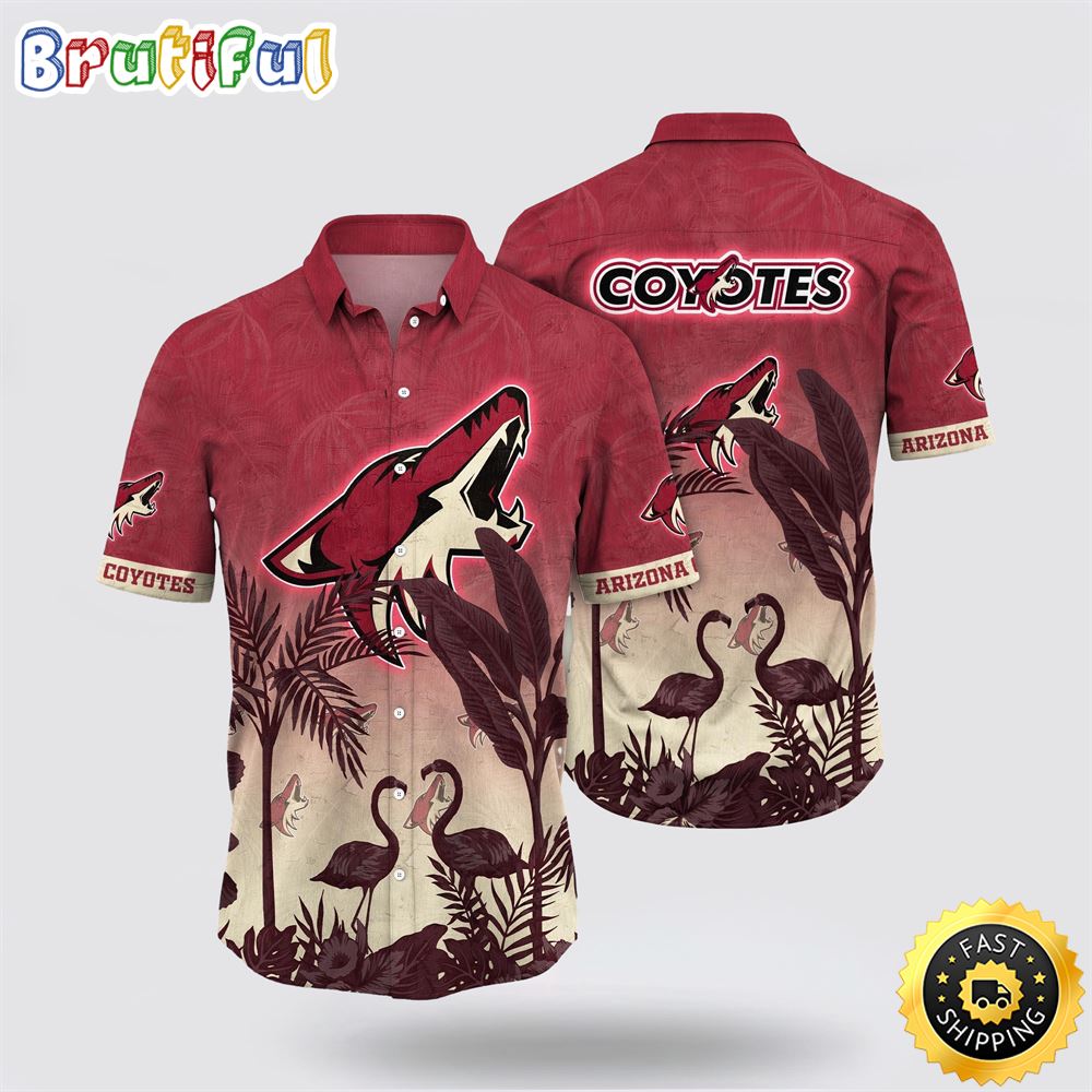 NHL Arizona Coyotes Hawaiian Shirt Tropical Flamingo Pattern Summer Hawaiian Shirt NHL Arizona Coyotes Hawaiian Shirt Tropical Flamingo Pattern Summer Hawaiian Shirt