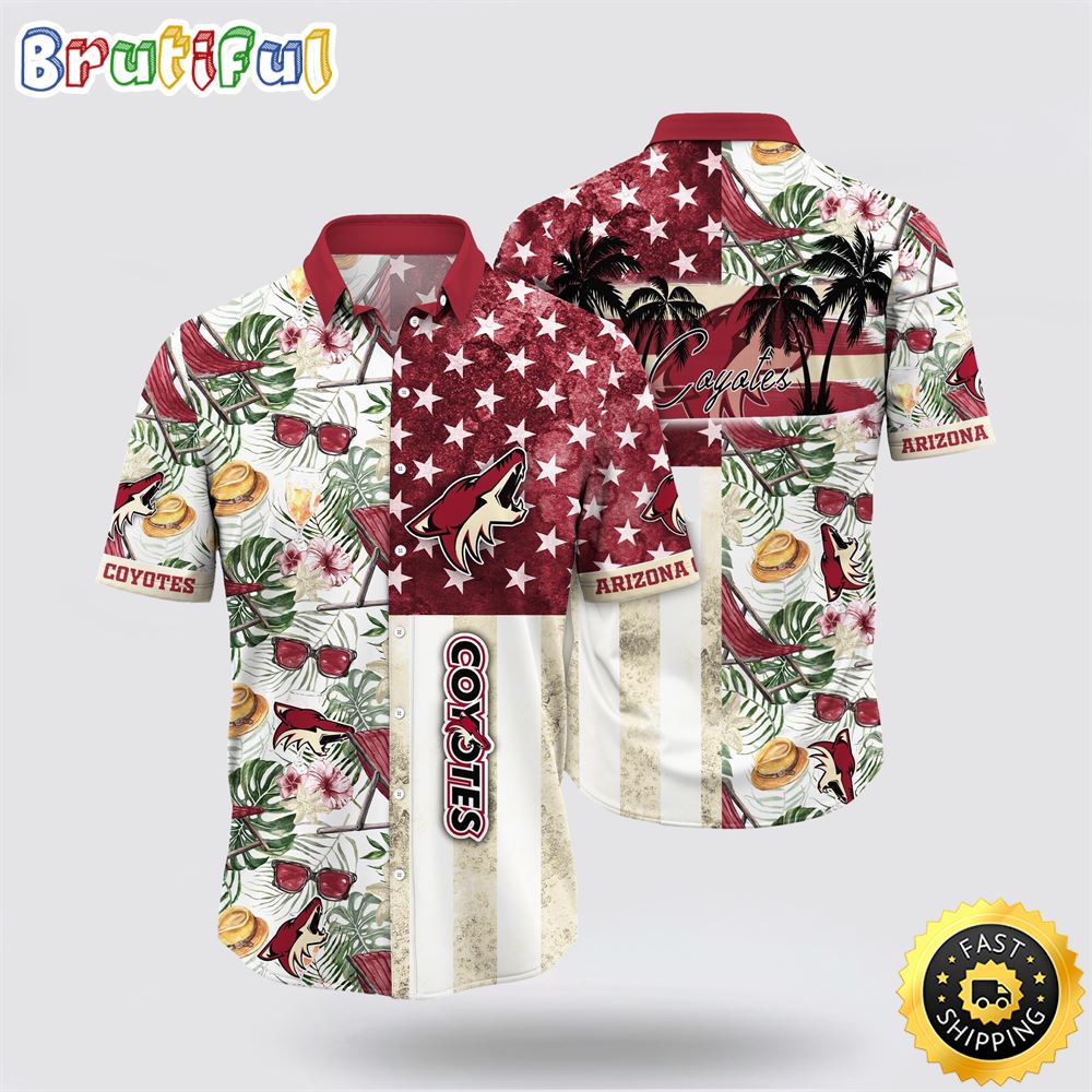NHL Arizona Coyotes Hawaiian Shirt Tropical Hat And Glasses Pattern Summer Hawaiian Shirt