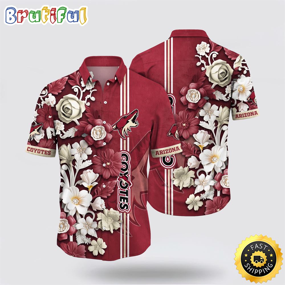 NHL Arizona Coyotes Hawaiian Shirt Tropical Hepatica Floral Pattern Summer Hawaiian Shirt