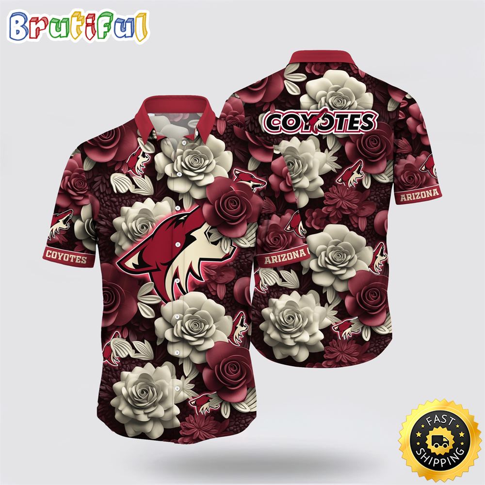 NHL Arizona Coyotes Hawaiian Shirt Tropical Rose Pattern Summer Hawaiian Shirt