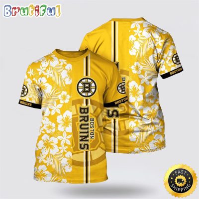 NHL Boston Bruins All Over Print T Shirt Tropical Apricot Blossom Pattern Summer T Shirt